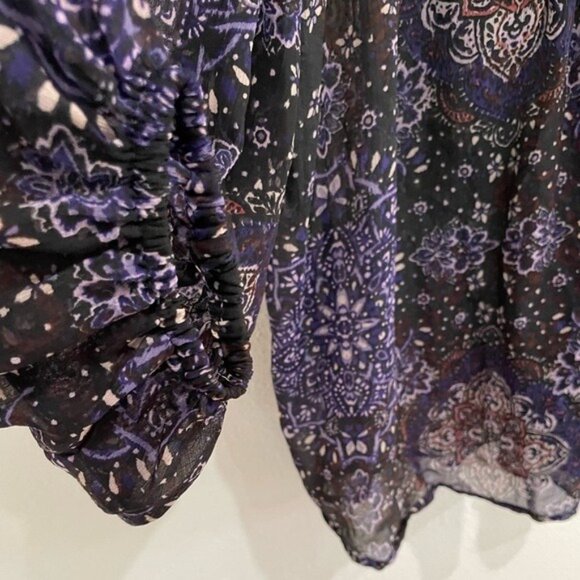 Maurices Dark Ruffle Semi Sheer Blouse Boho Western Feminine Puff Sleeve - Picture 3 of 7